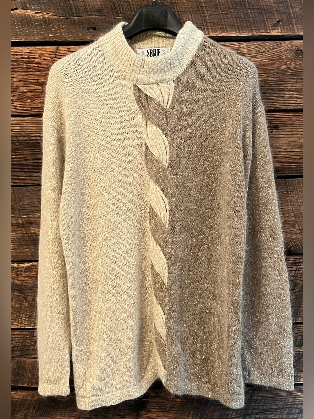 Vintage Segue silk wool blend Colorblock mock neck sweater angora soft large